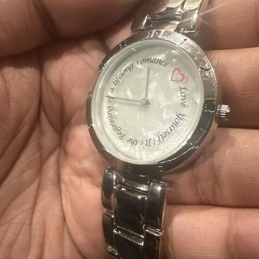 Working Silver Ladies Watch 35mm Inspirational Saying Love Yourself Fit 6in Runs